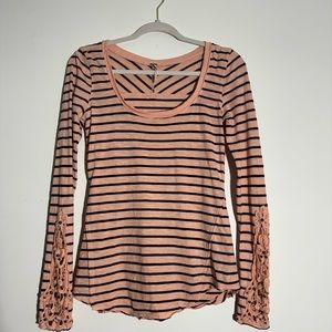 Free People small striped long sleeve top with detail on sleeves